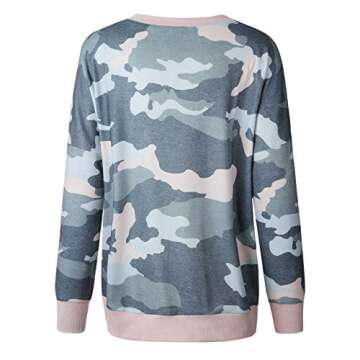 ECOWISH Women Side Split Sweatshirt: Fall Crewneck Long Sleeve Oversized Camo Shirts Casual Camouflage Print Pullover Tops 233 Army Green M