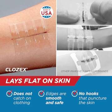 Clozex Emergency Laceration Closures - Repair Wounds Without Stitches. FDA Cleared FSA HSA Eligible Skin Closure Device for 3 Individual Wounds Or Combine for Total Length of 3 3/8 Inches