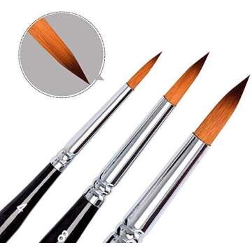 Travel Watercolor Brushes, Round Extra Long Synthetic Sable Pocket Paint Brushes with Protective Case Handle, Perfect for Watercolor Acrylics Gouache Ink 3pcs
