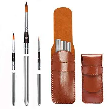 Travel Watercolor Brushes, Round Extra Long Synthetic Sable Pocket Paint Brushes with Protective Case Handle, Perfect for Watercolor Acrylics Gouache Ink 3pcs