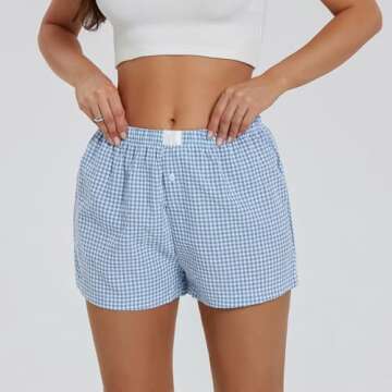 Women's Y2K Lounge Shorts Cute Soft Elastic Low Waist Plaid Print Button Front Pajama Bottoms Boxer Shorts Sleepwear (Multicolour, M)