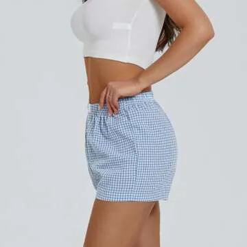 Women's Y2K Lounge Shorts Cute Soft Elastic Low Waist Plaid Print Button Front Pajama Bottoms Boxer Shorts Sleepwear (Multicolour, M)