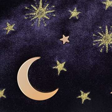 Handy cosmetic makeup bag,Navy Velvet Embroidered Applique Moon Stars Cosmetic Bag,Starry Makeup Pouch with Tassels & Pearl Zipper,Beautician Storage Bag