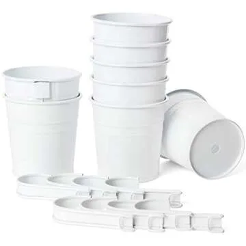 Dahey 10 Pcs Hanging Flower Pots Metal Iron Bucket Planter for Railing Fence Balcony Garden Home Decoration Flower Holders with Detachable Hooks, White, 5 inches