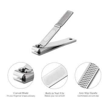 HAWATOUR Nail Clippers Set, Ultra Sharp Sturdy Fingernail and Toenail Clipper Cutters with Visibly Tin Case, Silver