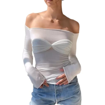 Trendy Y2K Off Shoulder Long Sleeve Shirt for Women