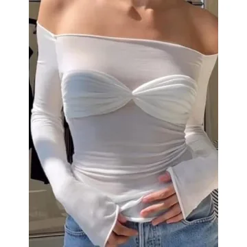 Trendy Y2K Off Shoulder Long Sleeve Shirt for Women