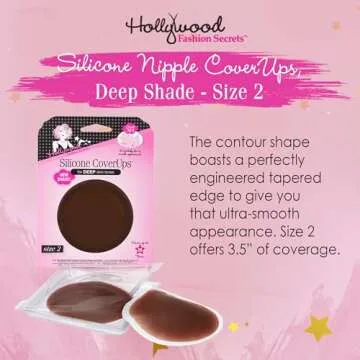 Hollywood Fashion Secrets Silicone Coverups, Size 2, Hypoallergenic, Reusable, Washable, Gentle on Skin, Ultra Thin, Self Adhesive, Deep Shade, 1 Pack