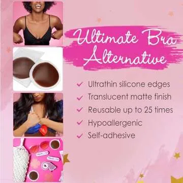 Hollywood Fashion Secrets Silicone Coverups, Size 2, Hypoallergenic, Reusable, Washable, Gentle on Skin, Ultra Thin, Self Adhesive, Deep Shade, 1 Pack