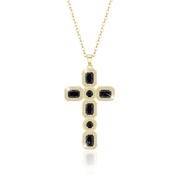 Linawe 14K Gold Black Cross Necklace with Moissanite for Women