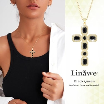 Linawe 14K Gold Black Cross Moissanite Necklace Women