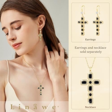 Linawe 14K Gold Black Cross Moissanite Necklace Women