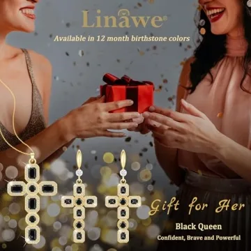 Linawe 14K Gold Black Cross Moissanite Necklace Women