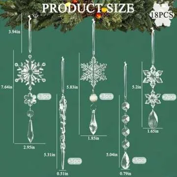 18pcs Crystal Christmas Ornaments for Tree Decorations-Hanging Acrylic Snowflake Icicle Ornaments with Drop Pendants for Winter Wonderland Chandelier Crystals Decorations Supplies