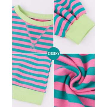 Ziesexy Striped Shirt Women Oversized Sweatshirt Color Block Long Sleeve Crew Neck Sweatshirt Loose Pullover Shirt Top Pink