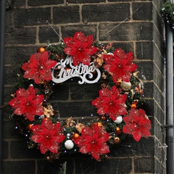 15 Pcs Glitter Poinsettia Flowers for Christmas Decor