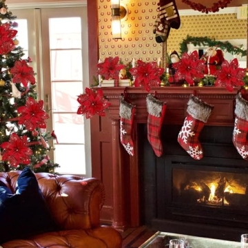 15 Pcs Glitter Poinsettia Flowers for Christmas Decor