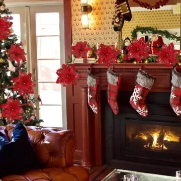 15 Pcs Glitter Poinsettia Flowers for Christmas Decor