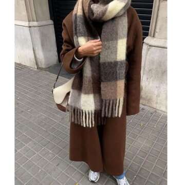 OUNIYA Large Chunky Plaid Scarf for Cozy Winter Style