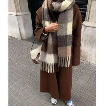 OUNIYA Large Chunky Plaid Scarf for Cozy Winter Style