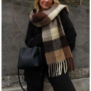 OUNIYA Large Chunky Plaid Scarf for Cozy Winter Style