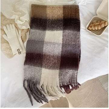 OUNIYA Large Chunky Plaid Scarf for Cozy Winter Style