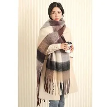 OUNIYA Large Chunky Plaid Scarf for Cozy Winter Style