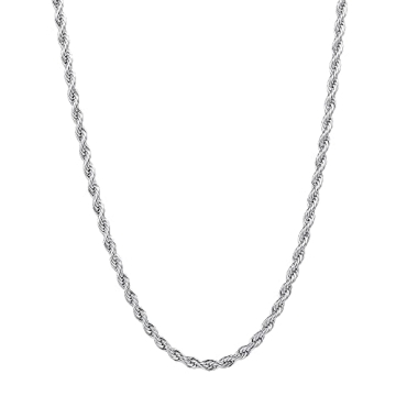 Fiusem Silver Tone 3mm Chain Necklace, Stainless Steel Rope Chain for Men and Women, Mens Necklace 2...