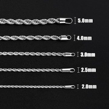 Fiusem Silver Tone 3mm Chain Necklace, Stainless Steel Rope Chain for Men and Women, Mens Necklace 20 Inch