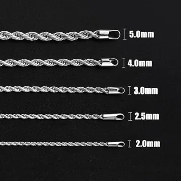 Fiusem Silver Tone 3mm Chain Necklace, Stainless Steel Rope Chain for Men and Women, Mens Necklace 20 Inch