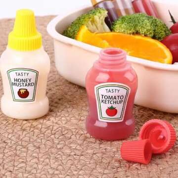 ZhangyiHot 4Pcs Mini Ketchup Bottle for Bento Box Accessories, Mini Condiment Squeeze Bottles, Portable Honey Sauce Salad Dressing Dispensers Jars Containers Dinnerware(ZS280)