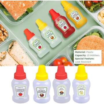 ZhangyiHot 4Pcs Mini Ketchup Bottle for Bento Box Accessories, Mini Condiment Squeeze Bottles, Portable Honey Sauce Salad Dressing Dispensers Jars Containers Dinnerware(ZS280)