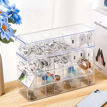 Tatuo 4 Pcs Cable Organizer with 40 Wire Ties, Clear Plastic Cord Storage Box with Lid for Home Office Desk Organizers and Accessories