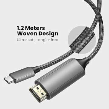 XREAL H-C Cable, HDMI to USB-C Cable, High Speed 4k / 60Hz Compatible, Use Beam Air AR Glasses, Compatible with PlayStation, Xbox, Switch, Windows Desktop and More