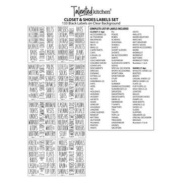 Talented Kitchen 133 Closet Labels for Bins and Baskets, Preprinted Water Resistant Stickers for Organizing Clothing and Storage Containers (All Caps)