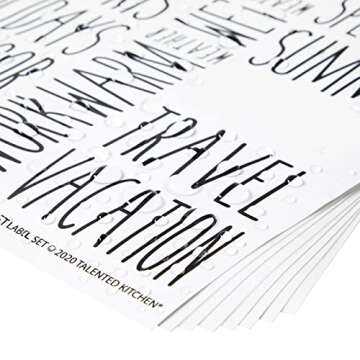 Talented Kitchen 133 Closet Labels for Bins and Baskets, Preprinted Water Resistant Stickers for Organizing Clothing and Storage Containers (All Caps)