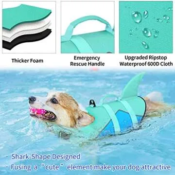 Malier Dog Life Jacket, Ripstop Dog Life Vest with Rescue Handle for Swimming Boating, Reflective Puppy Life Jackets Dog Shark Life Jacket with Adjustable Straps for Small Medium Large Dogs (Small)