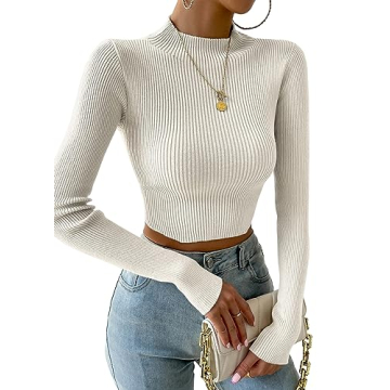 Lueluoye Women's Slim Fit Mock Neck Crop Sweater