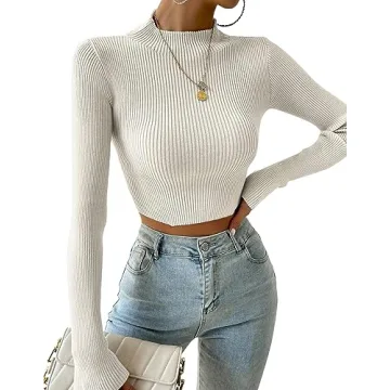 Lueluoye Women's Slim Fit Mock Neck Crop Sweater