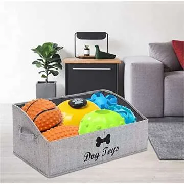 Morezi Dog Toy Basket Dog Toy Box Dog Toy bin Storage Perfect for organizing pet Toys, Blankets, leashes, chew Toys in Living Room Area, playroom, Closet, Shelf Gift Basket - Grey Stripe - Dog