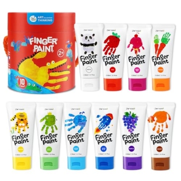 Jar Melo Washable Finger Paints for Toddlers, 10 Colors Large Capacity (2.1fl oz), Non Toxic Baby Pa...