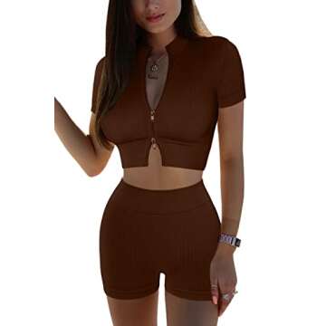 Mulisky Women’s 2 Piece Workout Sets for Women Zipper Crop Top Seamless High Waist Booty Shorts Gym Yoga Outfits