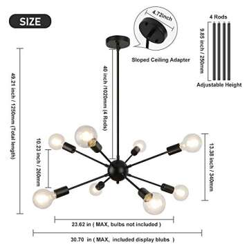 LynPon 8 Lights Sputnik Chandelier, Black Modern Ceiling Light Fixture Mid Century Industrial Vintag...
