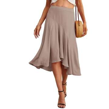 JINKESI Women's Midi Skirt Elegant Flowy Ruffle High Waist Summer Casual High Low Midi Skirts Wheat-...