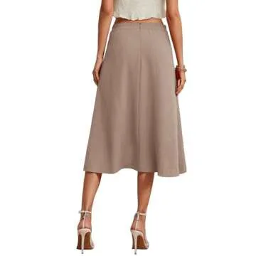 JINKESI Women's Midi Skirt Elegant Flowy Ruffle High Waist Summer Casual High Low Midi Skirts Wheat-Small