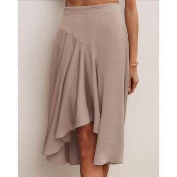 JINKESI Women's Midi Skirt Elegant Flowy Ruffle High Waist Summer Casual High Low Midi Skirts Wheat-Small