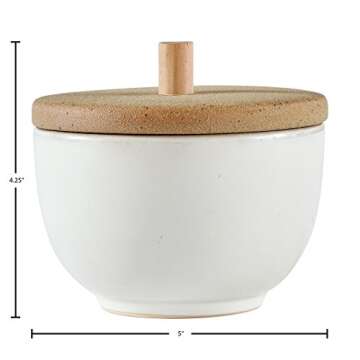 Amazon Brand – Stone & Beam Rustic Acorn Shaped Stoneware Box, 4.25"H, White and Clay