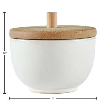 Amazon Brand – Stone & Beam Rustic Acorn Shaped Stoneware Box, 4.25"H, White and Clay