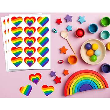 WHATSIGN Gay Pride Sticker,Rainbow Label Stickers Gay Pride,36PCS Rainbow Flag Heart Shaped Stickers...