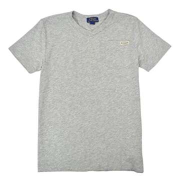 Polo Ralph Lauren Toddler Boys Kids V-Neck Cotton Pocket Tee Shirt T-Shirt Heather Grey (Large (14-1...